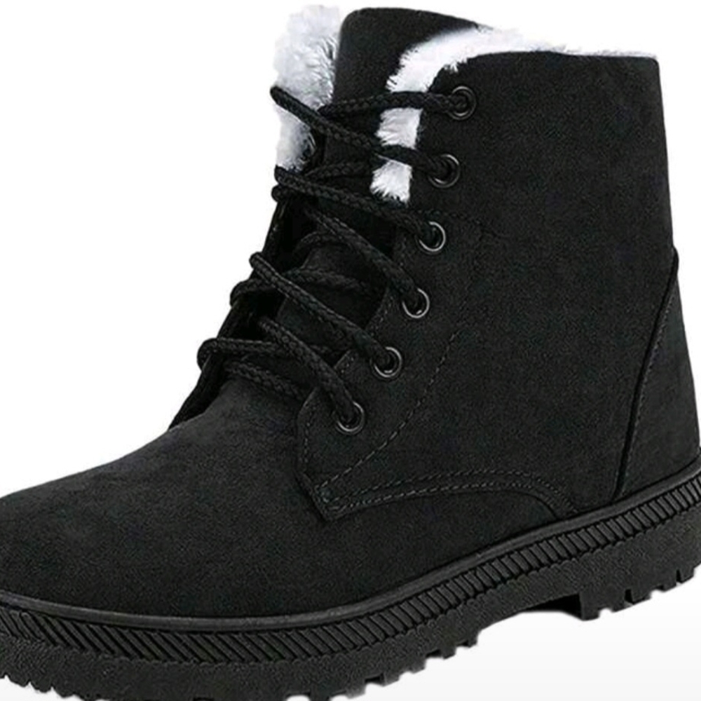 Women’s Black Lace-Up Faux-Suede Winter Ankle Boots